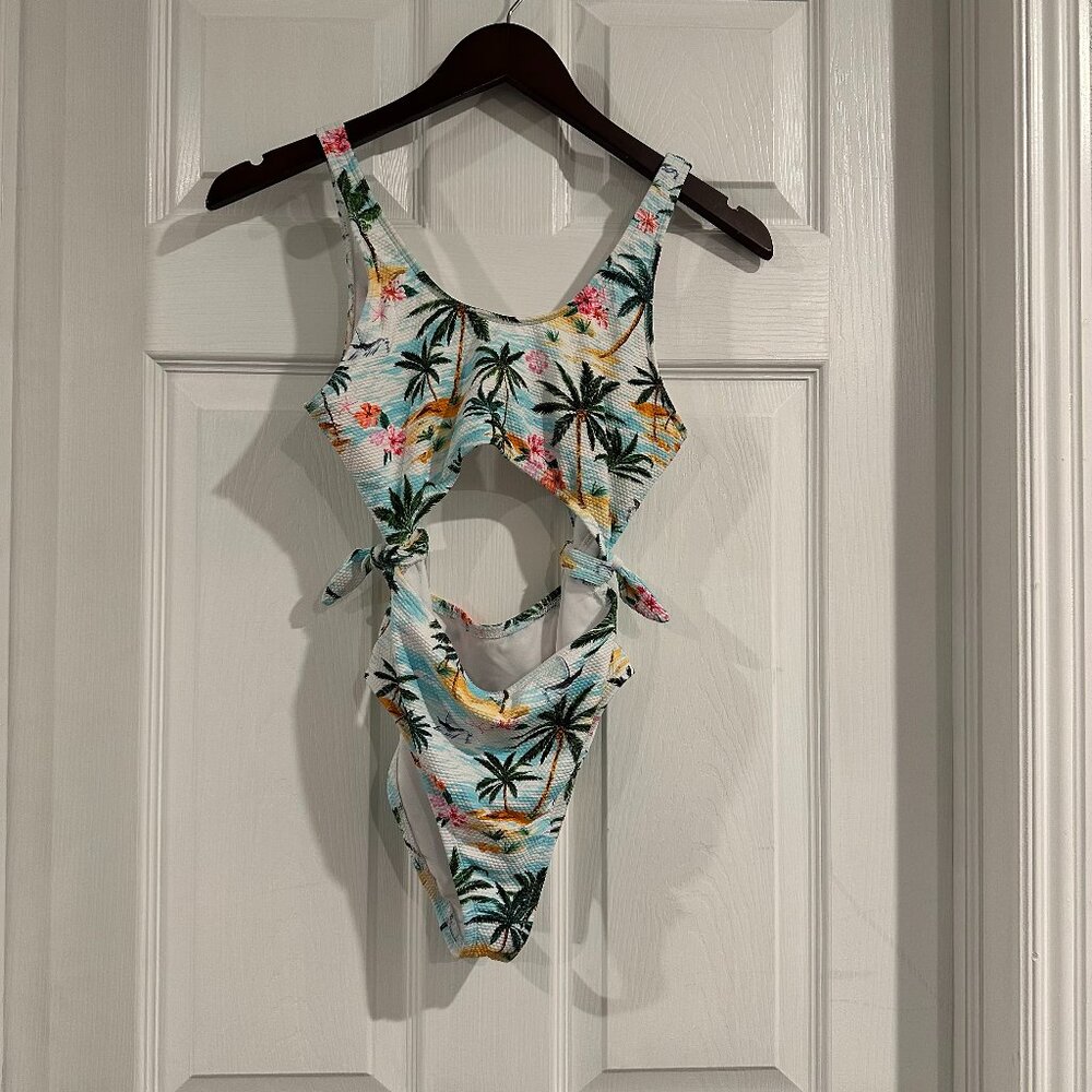 Hobie Girls Big Cutout One Piece Swimsuit Hawaii/Hawaiian Tropics Size 14